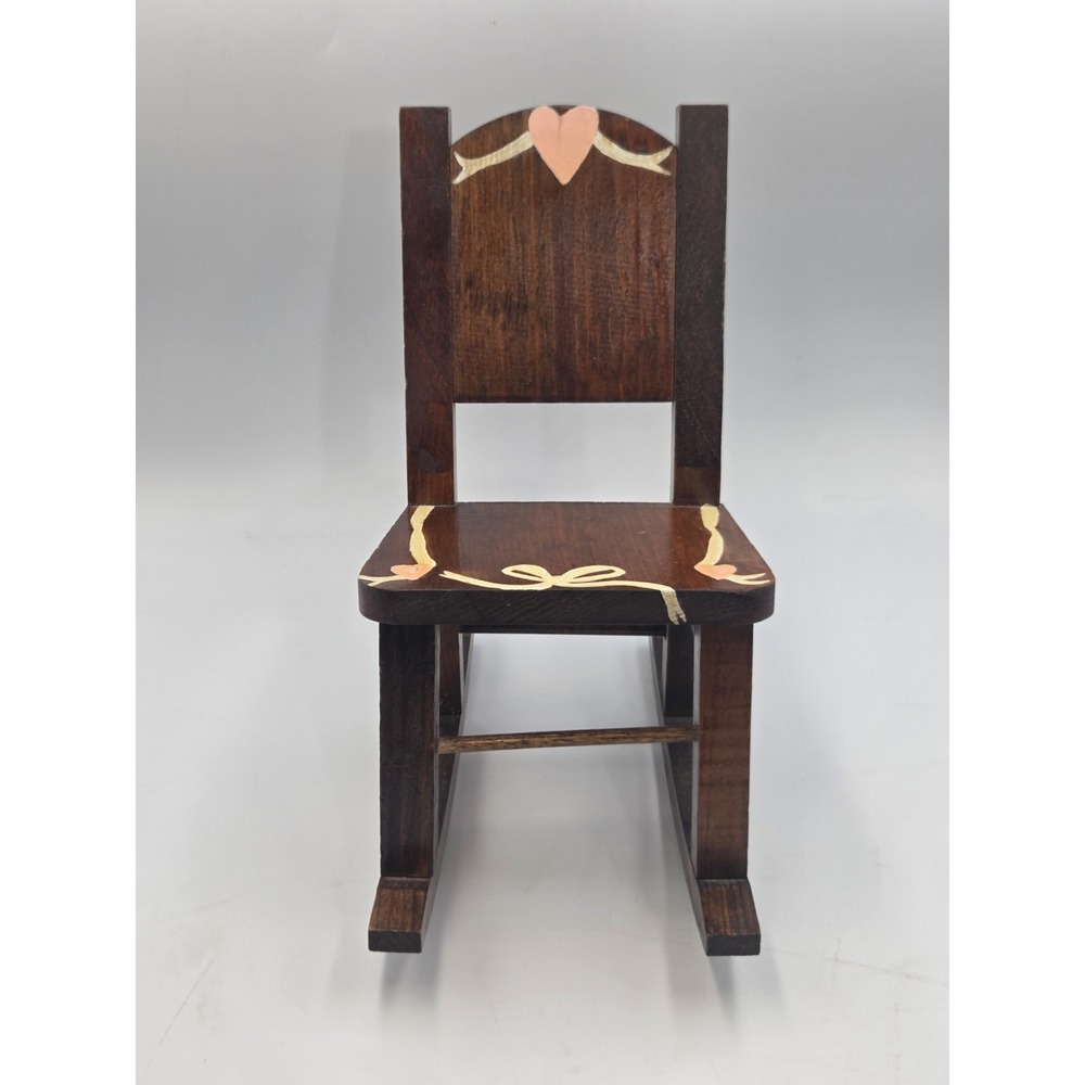 Vintage Hand Crafted Solid Wood Rocking Chair Doll Size 10.5" tall x 5.5" wide
